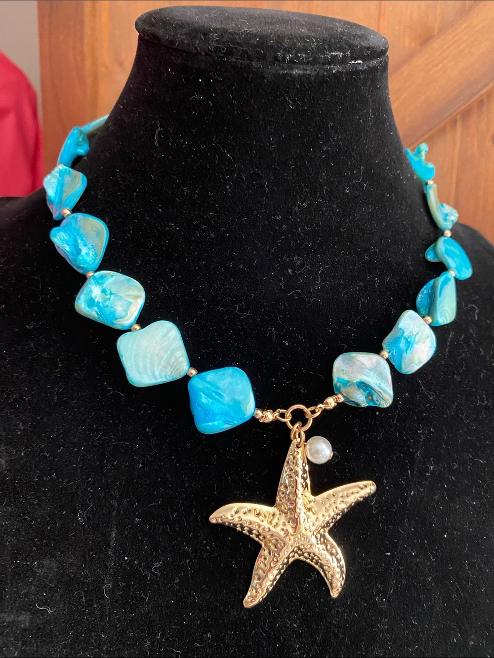 Gold Starfish Pendant & Shell Beaded Necklace